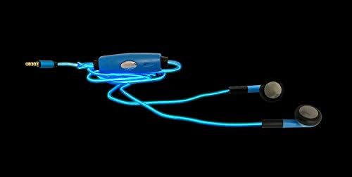 ElectroBud Light Up EL Electroluminescent Technology Wired Stereo In Ear Hands Free Headphone Earbud with Mic Compatible with all Smartphones (Blue)