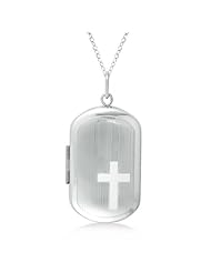 Rectangular Shaped Locket Necklace Cross Design Sterling Silver