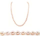 Single Strand 22 Inch 6-7mm pink Oval Shape Freshwater Cultured Pearl Necklace