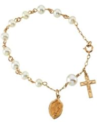 14K Yellow Gold Rosary Bracelet Miraculous Medal With Pearls Rosary Bracelet