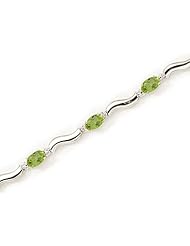 14K White Gold Oval Peridot and Diamond Bracelet