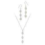 Sterling Silver Baroque Freshwater Cultured White Pearl Drop Earrings and Pendant Set