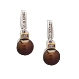 Sterling Silver and 14k Yellow Gold 7mm Chocolate Freshwater Cultured Pearl and Diamond Earrings (0.06 cttw, I-J Color, I3 Clarity)