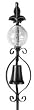 Fleur de Lis Bell Iron Garden Stake with Clear Crackle Suncatcher Glass Gazing Globe