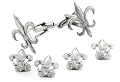 Silver plated fleur de lis cufflinks and shirt stud formal set with presentation box. Made in the U.S.A
