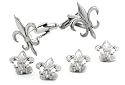 Silver plated fleur de lis cufflinks and shirt stud formal set with presentation box. Made in the U.S.A