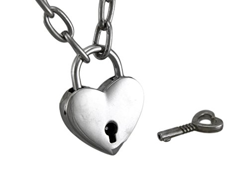 Chrome Finished Heart Padlock Pendant Choker Necklace W/ Key
