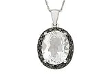 5 5/8 Carat White Topaz and Black Diamond 14K White Gold Pendant w/Chain