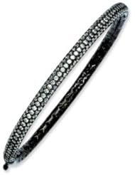 Sterling Silver Black Plated with CZ Hinged Bangle