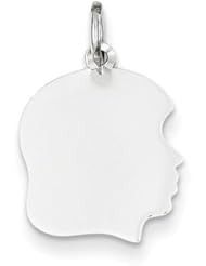 14k White Gold Plain Medium Facing Right Engravable Girl Charm Pendant