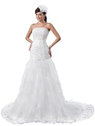 Strapless Mermaid Beaded Lace-Up Spring Summer Fall Satin  Dress with a Chapel Train  with a Court Train  With a Ribbon  and a Sash 