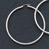 Sterling Silver 2.50mm Satin Diamond-cut Hoop Earrings