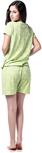Sanfeya Women's Pajama Set Heart Printed Henley Top with Pajamas Bottom (Green, M)