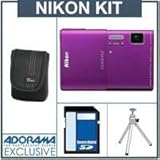 Nikon Coolpix S100 Digital Camera Kit - Purple - with 4GB SD Memory Card, C ....