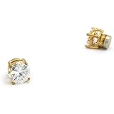 6mm Round Cut Clear Cubic Zirconia 4-Prong Magnetic Stud Earrings in Gold-Tone CZRM-G6