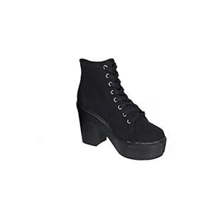 Women's Black Chunky Sole Lace up Canvas (Black, US 7 - UK 5)