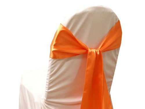 10 New Satin Chair Sashes Bows Ties - Wedding Decorations - Orange