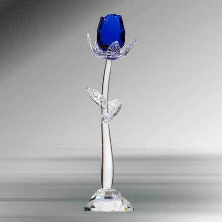 Crystal Blue Rose with Stand, 4.75 Inches, Handcrafted