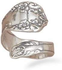 Sterling Silver Oxidized Floral Spoon Ring Sizes - Adjustable