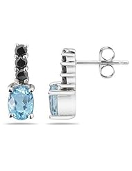 Oval Aquamarine & Black Diamond Earrings in 14K White Gold