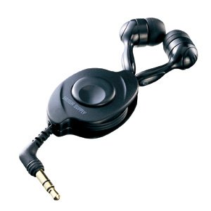 【SANWASUPPLY】ケーブル巻取り式カナルタイプステレオイヤホン（ブラック） MM-HP106BK