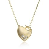 14k Yellow Matte Gold Plated Necklace with CZ Heart Charm- 17.5 IN