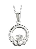 Sterling Silver Medium Heavy Claddagh Necklace - Made in Ireland
