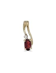 14k Yellow Gold Oval Garnet And Diamond Wave Pendant with 18" Chain