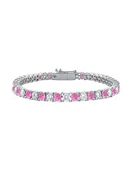 Sterling Silver Round Created Pink Sapphire and Cubic Zirconia Tennis Bracelet 10.00 CT TGW