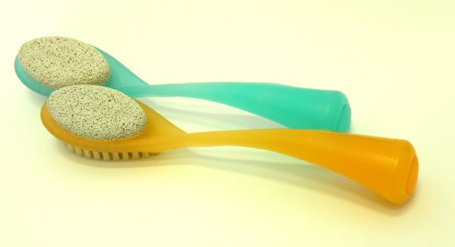 2pcs/Set 2-in-1 Fascial Brush w/Pumice Stone,Beautiful Color Hand-Held Handle-100% Pure Boar Bristle & Nylon to Deep Clean Your Face and The Other Side with Natual New Zeland Vocano Pumice Stone,Size at 1.5" W x 7" L ,Convenient for Holding,Super Saving ,