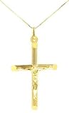 medium ribbed hollow tube gold crucifix cross (14K gold, with chain)