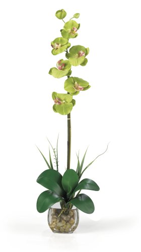 Silk Orchid Artificial Flower Arrangement – Single Phalaenopsis Liquid Illusion-Green