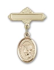 14K Gold Baby Badge with St. Elizabeth Ann Seton Charm and Polished Badge Pin