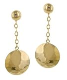 14K Gold Hammered Disc Drop Earrings