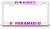 MY HEART BELONGS TO A PARAMEDIC Occupation Metal Auto License Plate Frame Tag Holder, White/Pink