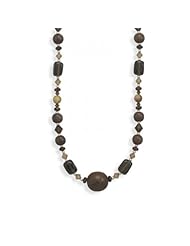 MMA Silver - 16 inch+2 inchExtension Multi Stone and Wood Bead Necklace