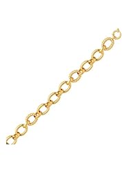 14K Yellow Gold Bracelet with Polished and Cable Oval Links