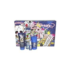 Ed Hardy Love & Luck by Christian Audigier for Men - 4 Pc Gift Set 3.4oz EDT Spray, 3oz Hair & Body Wash, 2.75oz Alcohol Free Deodorant Stick, 7.5ml Mini EDT Spray
