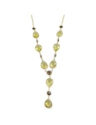 14 Karat Yellow Gold Faceted Lemon & Smokey Quartz Lariat Necklace (17 Inch)