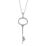 Sterling Silver Key Pendant with 1 Genuine Diamond and 18 Chain