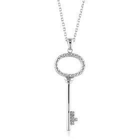 Sterling Silver Key Pendant with 1 Genuine Diamond and 18" Chain