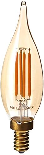 Edison Mills Antique Candelabra LED Filament Light Bulb - Warm Glow 2200K - 2W - Replaces 25 Watts - Dimmable - Vintage Amber Glass - C32 Shape - E12 Base - Flame Tip"