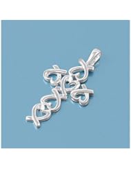 Sterling Silver Eternity Love Heart Cross Pendant Italian Love Charm 925 31mm with 1mm Ball Bead Chain
