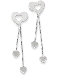 Heart and Chain Dangle Post Earrings in 14 Karat White Gold