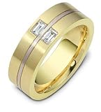 Contemporary 7.5mm Diamond 14 Karat Yellow Gold and Titanium Wedding Band