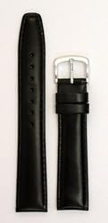 Men's Genuine Italian Leather Watchband Black 20mm Long Watch Band