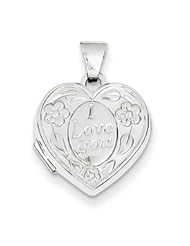 Genuine IceCarats Designer Jewelry Gift 14K White Gold Polished Heart-Shaped I Love You Locket