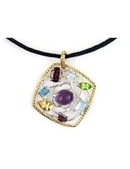 2 Tone Silver & 10k yellow gold Multicolor Gemstone Necklace
