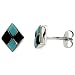 Sterling Silver Handcrafted Blue Turquoise Diamond-shaped Stud Earrings (Genuine Zuni Tribe American Indian Jewelry) 3/8 in. (10mm) tall picture