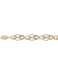 Womens Tricolor Gold Etruscan Style Granulated Bead Edge and Diamond Cut Link Bracelet in in Black Hills Gold Motif, 7"